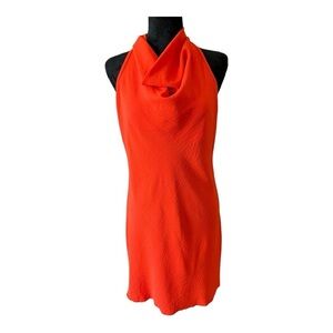 See You Monday Bright Orange Cowl Neck Halter Dress Size M